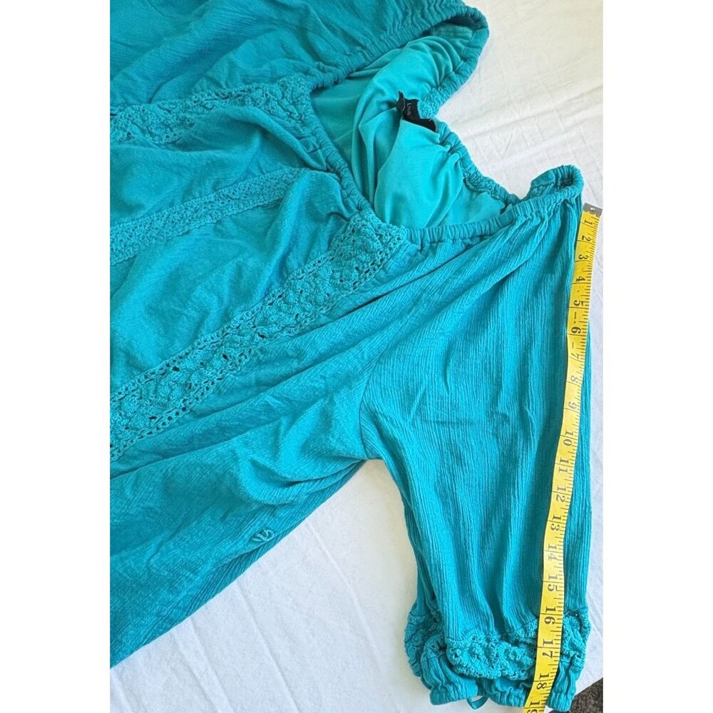 Lane Bryant Boho Tunic Dress Plus Size 26/28 Teal With Crochet Accents Lined - Picture 5 of 11
